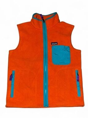 Patagonia Worn Wear Karstens Fleece Vest Mens XS Orange ColorBlock